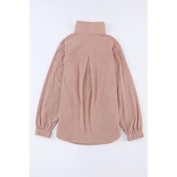 Azura Exchange  Apricot Ribbed Texture Half Zip Collared Sweatshirt - Picture 15 of 15